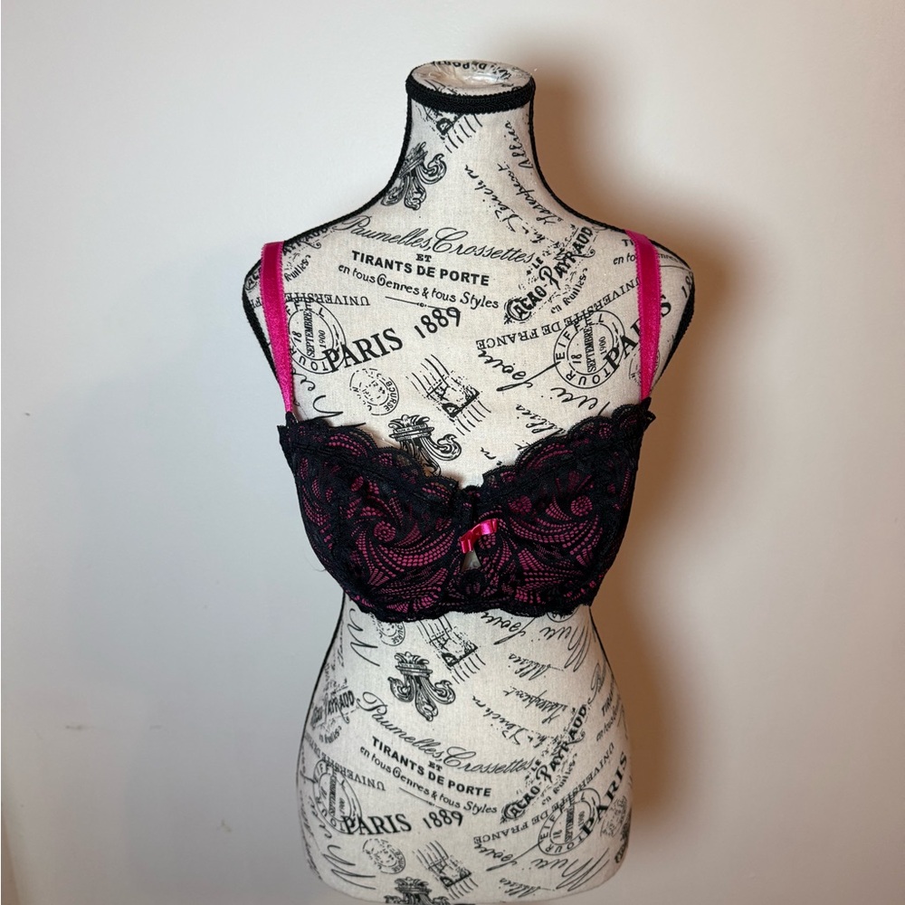 Adore Me Elegant Black and Pink Lace Bra